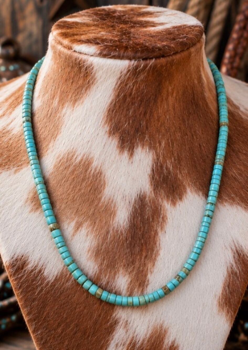 Kingman Turquoise Heishi Necklace 18–20"– Southwestern Western Layering Necklace